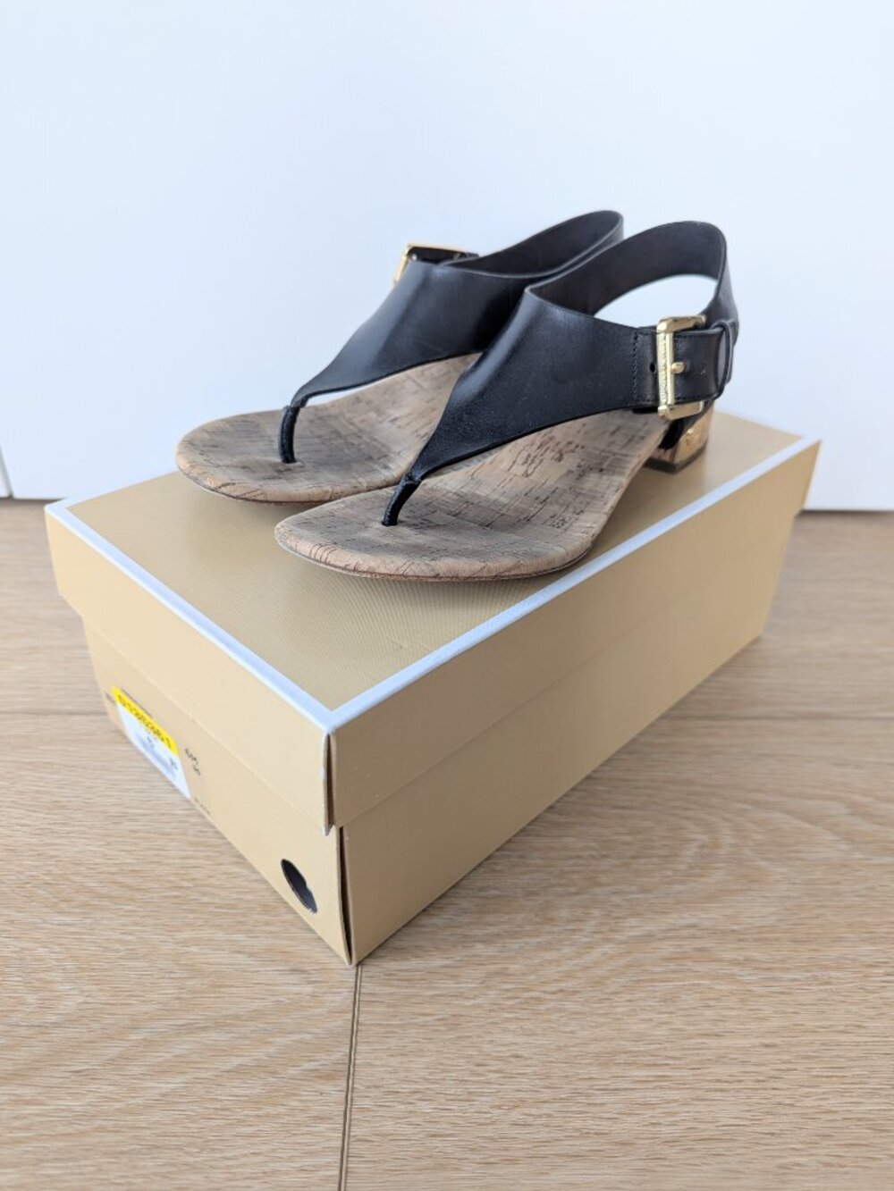 Michael Kors London Thong Vachetta Leather Cork Sandals - Black, Women's 6